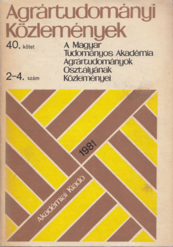 Dr. Tamssy Istvn - Agrrtudomnyi Kzlemnyek (40.ktet/2-4.szm)
