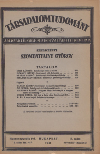 Trsadalomtudomny - A Magyar Trsadalomtudomnyi Trsulat folyirata 1941 5. szm, november-december