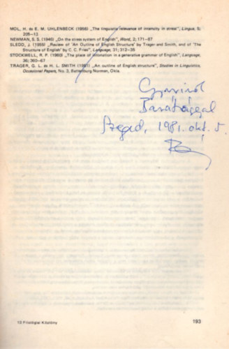 Pord�ny L�szl� - Amerikanizmusok a brit angolban - K�l�nlenyomat - dedik�lt