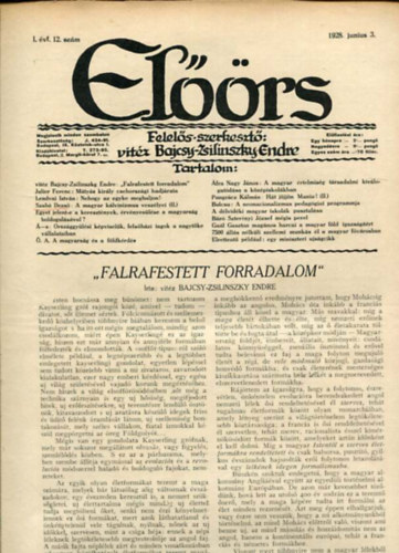 vitéz Bajcsy-Zsilinszky Endre ( felelős szerkesztő) - Előörs folyóirat I. évf. 12. szám. 1928. junius 3.