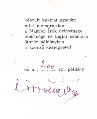 K�r�ss�nyi J�nos - Az �nv�delemr�l- sz�mozott al��rt