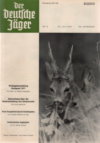 Franz Carl Mayer  (Hauptschriftleiter) - Der Deutsche J�ger - 30. Juli 1971 (89. Jahrgang Nr. 9)