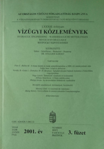 Dr. Stelczer K�roly  (szerk.) - V�z�gyi k�zlem�nyek LXXXIII. �vf. 2001. 3. f�zet