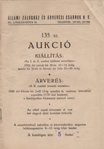 Dr. Halmgyi Ferenc - llami Zloghz s rversi Csarnok N.V. 135. sz. Aukci