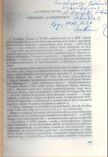 Szathmári István - Verseghy, a stilisztikus - Különlenyomat- Dedikált