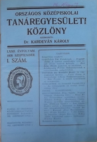 Dr. Kardev�n K�roly - Orsz�gos K�z�piskolai Tan�regyes�leti K�zl�ny LXXII. �vfolyam 1. sz�m