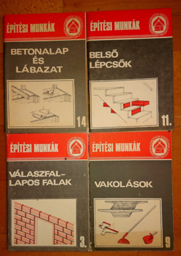 4 fzet az  Magnptk kisknyvtra - ptsi munkk cm sorozatbl: Vlaszfal - lapos falak, Vakolsok, Betonalap s lbazat, Bels lpcsk