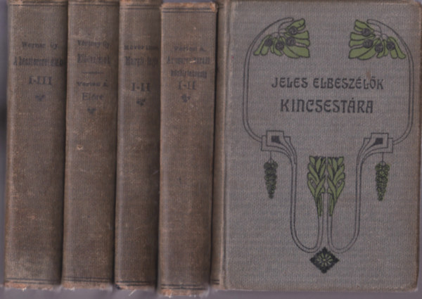 5 db a "Jeles Elbeszélők Kincsestára" sorozatból: Werner Gyula:A beszterczei diakok I-III. + Vértesy Gyula:Elbeszélések + Kövér Ilma:Margit férje I-II. + Vértesi Arnold:Az ugoros-karádi közbirtokosság I-III. + G.d'Annunzio:A gyermek I-II.
