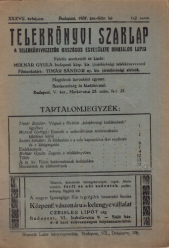 Molnr Gyula - Telekknyvi Szaklap - Budapest, 1937. jan-febr. h ( 1-2. szm egyben )