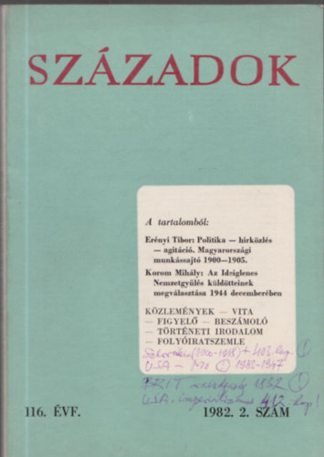 Szzadok 116. vf. 1982. 2. szm