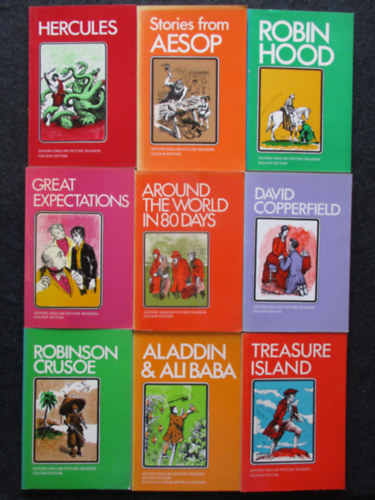 9 db az Oxford English Picture Readers sorozatbl (Robin Hood, Stories from Aesop, David Copperfield, Around the world in eighty days, Great exectations, Treasure Island, Aladdin and Ali baba, Robinson Crusoe