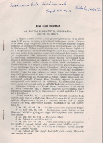 Sz�deczky-Kardoss Samu - Avar s�rok Bakt�ban - K�l�n lenyomat - Dedik�lt