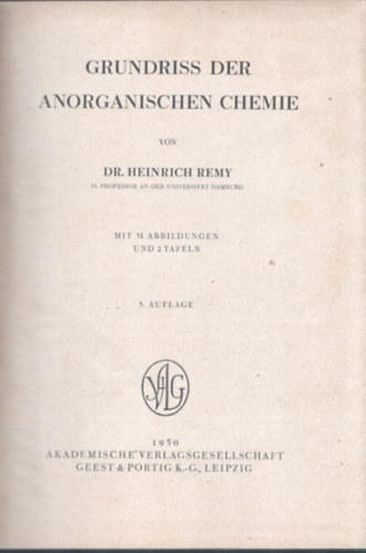 Dr. Heinrich Remy - Grundriss der Anorganischen Chemie