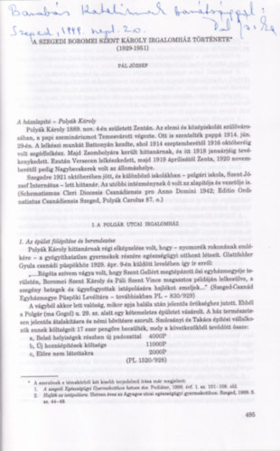 Pl Jzsef - A szegedi Boromei Szent Kroly Irgalomhz trtnete (1929-1951) Klnlenyomat - dediklt