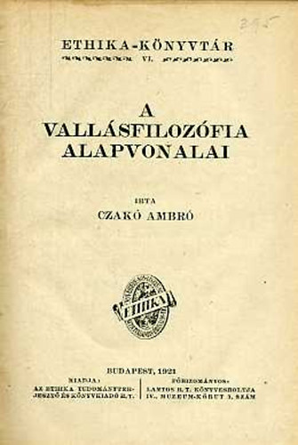 Czak Ambr - A vallsfilozfia alapvonalai (Ethika-Knyvtr)