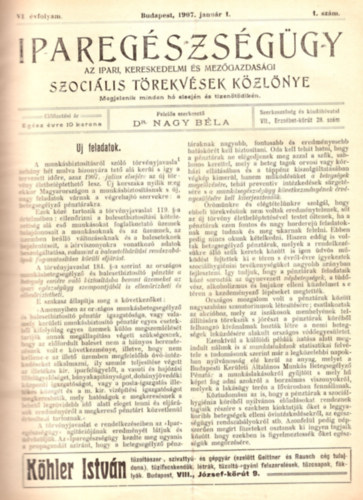 Dr. Nagy Béla - Iparegészségügy - Az ipari, kereskedelmi és mezőgazdasági Szociális Törekvések Közlönye VI. évfolyam 1907 (teljes)