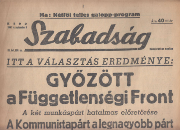 Szabadsg (Demokratikus napilap) 1947. szeptember 2. III. vfolyam 198. szm