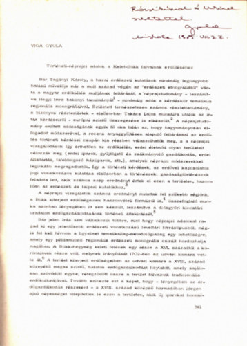 Viga Gyula - T�rt�neti-n�prajzi adatok a Kelet-B�kk falvainak erd�l�s�hez-k�l�nlenyomat