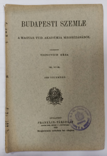 Voinovich Gza  (szerk) - Budapesti szemle 745. szm
