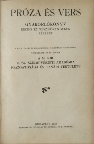 Prza s vers - Gyakorlknyv kezd sznsznvendkek rszre