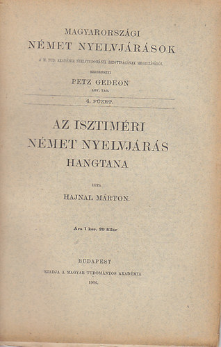Hajnal Márton - Az isztiméri német nyelvjárás hangtana