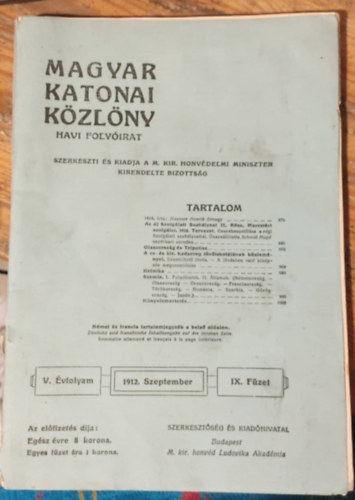 Magyar Katonai Kzlny 1912. szeptember - V. vfolyam, IX. fzet