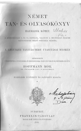 Hoffamann M�r szerk. - N�met tan- �s olvas�k�nyv - Harmadik k�tet