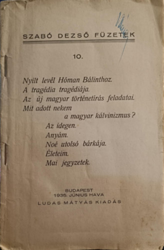 Szab Dezs - Nylt levl Hman Blinthoz (Szab Dezs Fzetek 10.)