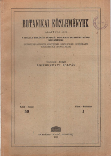 Böszörményi Zoltán - Botanikai Közlemények 1-3. sz. ( együtt ) 50. kötet