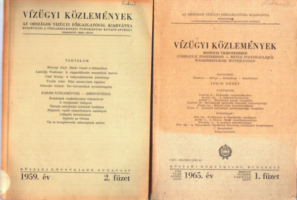Ihrig Dnes  (szerk.) - 2 db Vzgyi kzlemnyek: 1959/2 + 1965/1
