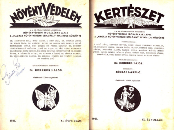 Dr. Kerekes Lajos  (szerk.) - Nvnyvdelem 1935. XI. vfolyam s Kertszet 1935. IX. vfolyam teljes (egybektve)