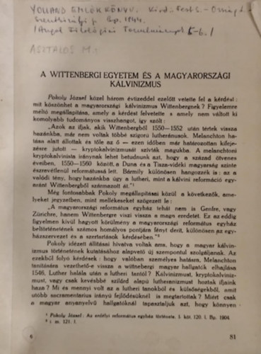 A Wittenbergi Egyetem s a magyarorszgi klvinizmus (klnlenyomat)