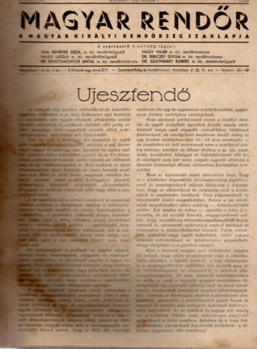 Nagy Valr, Dr. Hajs Lszl  Vitz Benedek Gza (szerk.) - Magyar Rendr 1936. v ( teljes III. vfolyam 24 szm ) A Magyar Kirlyi Rendrsg Szaklapja
