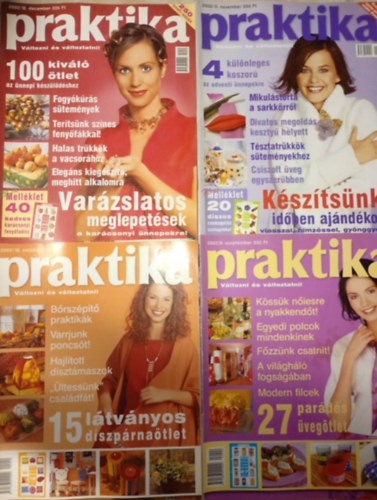 4 db. Praktika Magazin - 2002.szept. - 9. sz�m, 2002.okt. 10. sz�m, 2002.nov. 11. sz�m, 2002.dec. 12. sz�m (szab�s-varr�s-k�t�s-hobby-lak�sdivat-k�zimunka)