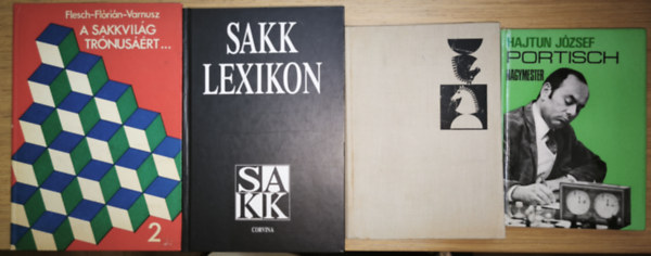Panov-Esztrin, Flesch-FLórián-Varnusz Hajtun József - 4db sakkal kapcsolatos mű - Portisch nagymester, Sakk lexikon, Megnyitások kézikönyve, A sakkvilág trónusáért...