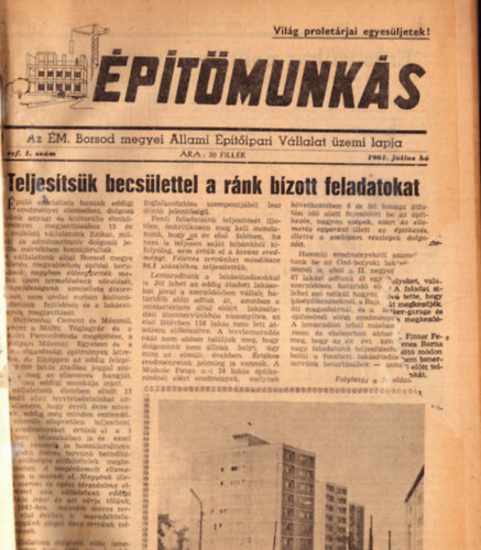 Több szerző - Építőmunkás folyóirat 1961. I. évfolyam 1. - 1973. XIII. évfolyam 8. számig (egybekötve)