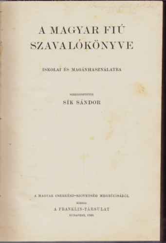 Sk Sndor szerk. - A Magyar Fi Szavalknyve