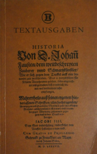Historia von D. Johann Fausten: Neudruck des Faustbuches von 1587 (gt bets)
