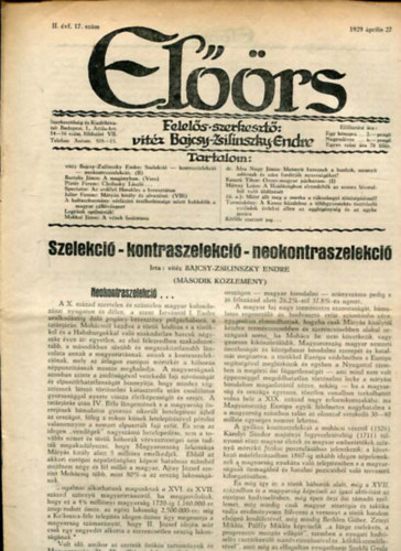 vit�z Bajcsy-Zsilinszky Endre  ( felel�s szerkeszt�) - El��rs foly�irat II. �vf. 17. sz�m. 1929. �pilis 27.
