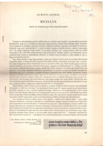 Kubinyi Andr�s - Bicellus  - Adatok egy k�z�pkori fegyverfajta meghat�roz�s�hoz - dedik�lt - k�l�nlenyomat