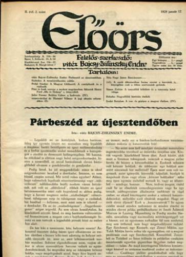 vit�z Bajcsy-Zsilinszky Endre  ( felel�s szerkeszt�) - El��rs foly�irat II. �vf. 2. sz�m. 1929. janu�r 12.