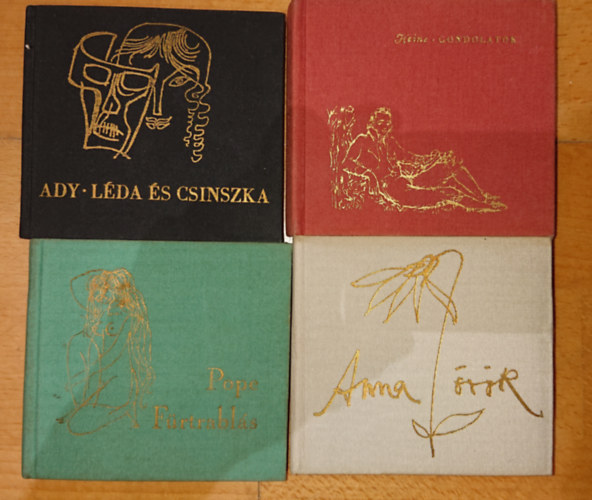 4 db minik�nyv v�szonbor�t�val - Pope: F�rtrabl�s + Juh�sz Gyula : Anna �r�k + Heine: Gondolatok + Ady: L�da �s Csinszka