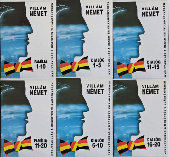 6 db Villám német nyelvtanuló szett kezdőknek: Villám Német Dialóg: 1-5 + 6-10 + 11-15 + 16-20 + Villám Német Familia: 1-10 + 11-20