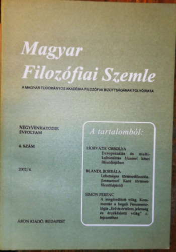 Magyar Filoz�fiai Szemle 2002/4.