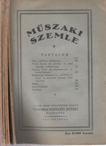 Mszaki Szemle 5 db. szrvny lapszm (1925. oktber + 1926. jnius + 1926. szeptember + 1927. mjus + 1927.augusztus)