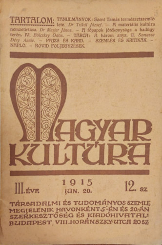 Magyar Kultra III. vf 12. szm (1915. jn. 20.)