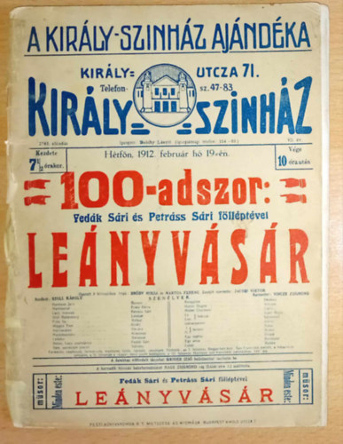 A Kirly Sznhz Ajndka,1912.februr h 19-n.