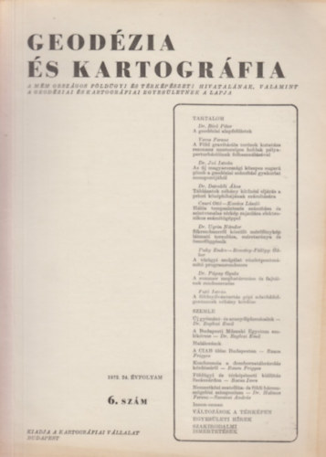 Dr. Joó István (szerk.) - Geodézia és Kartográfia 1972/6.