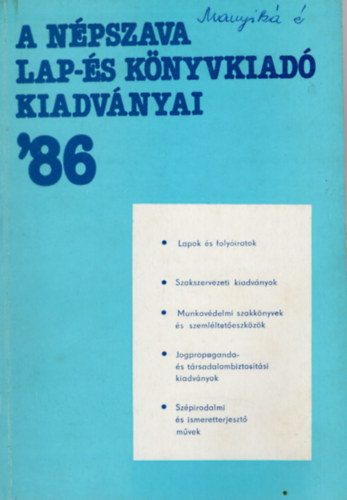 S�ndor D�nes - A N�pszava Lap- �s K�nyvkiad� kiadv�nyai '86