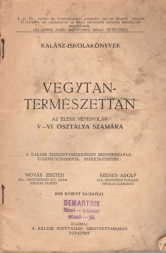 Szenes Adolf, Biss R�bert Nov�k Eszter - Vegytan-term�szettan az elemi n�piskol�k V-VI. oszt�lya sz�m�ra